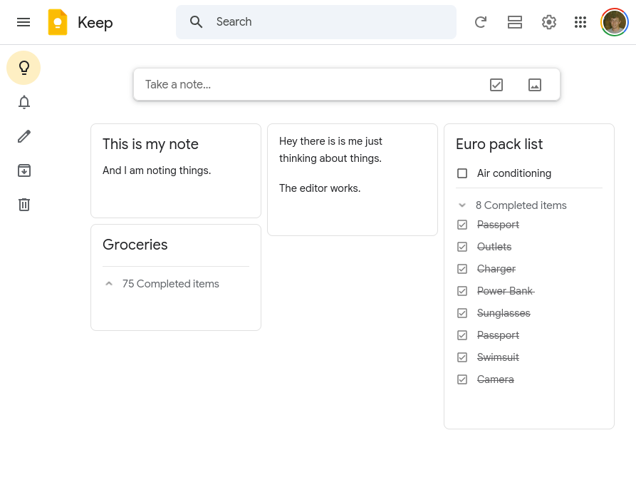 Google Keep screenshot showing basic notes